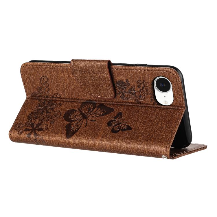 For iPhone 16e Butterfly Embossed Flip Leather Phone Case(Brown)