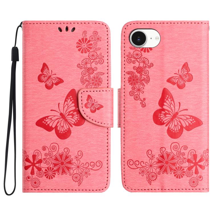 For iPhone 16e Butterfly Embossed Flip Leather Phone Case(Pink)