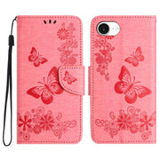 For iPhone 16e Butterfly Embossed Flip Leather Phone Case(Pink)