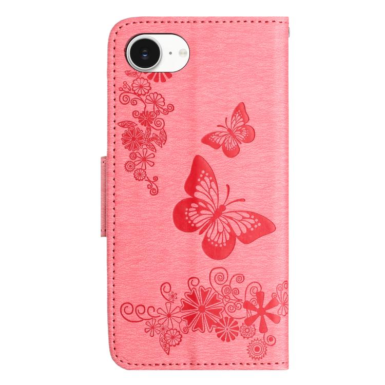 For iPhone 16e Butterfly Embossed Flip Leather Phone Case(Pink)