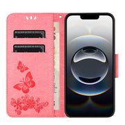 For iPhone 16e Butterfly Embossed Flip Leather Phone Case(Pink)