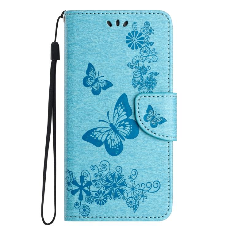 For iPhone 16e Butterfly Embossed Flip Leather Phone Case(Blue)