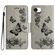 For iPhone 16e Butterfly Embossed Flip Leather Phone Case(Grey)