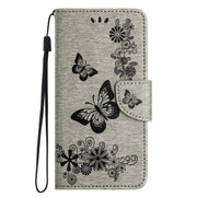 For iPhone 16e Butterfly Embossed Flip Leather Phone Case(Grey)
