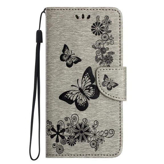 For iPhone 16e Butterfly Embossed Flip Leather Phone Case(Grey)