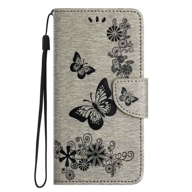 For iPhone 16e Butterfly Embossed Flip Leather Phone Case(Grey)