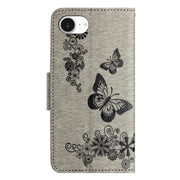 For iPhone 16e Butterfly Embossed Flip Leather Phone Case(Grey)