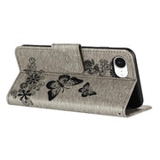 For iPhone 16e Butterfly Embossed Flip Leather Phone Case(Grey)