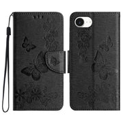 For iPhone 16e Butterfly Embossed Flip Leather Phone Case(Black)