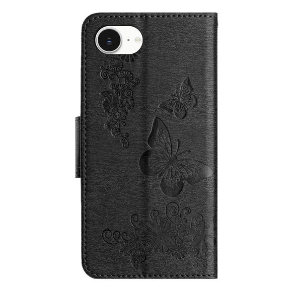 For iPhone 16e Butterfly Embossed Flip Leather Phone Case(Black)