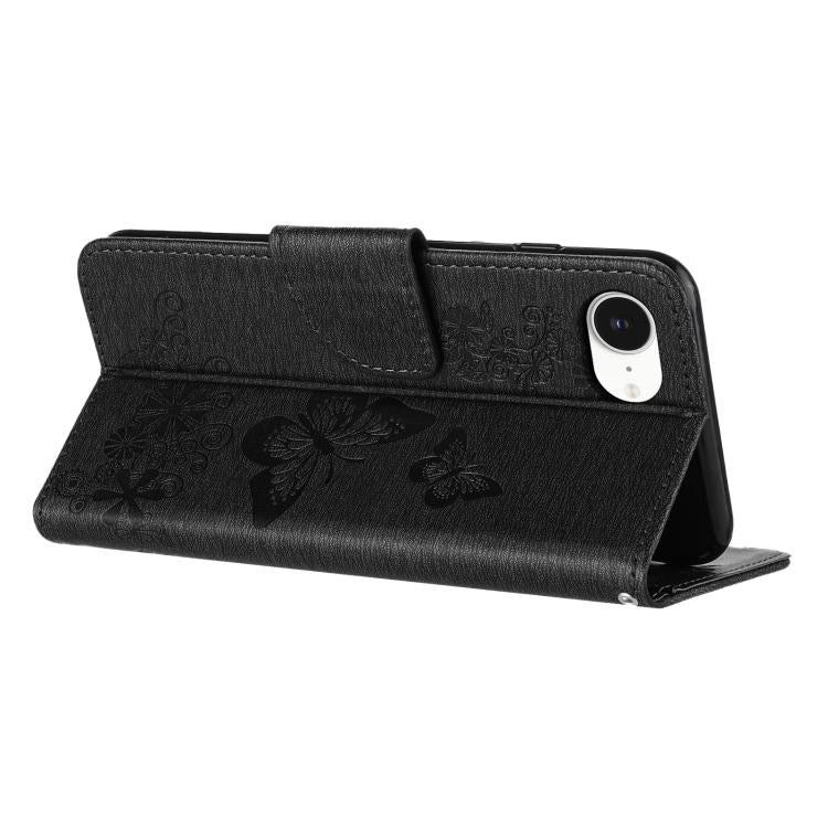 For iPhone 16e Butterfly Embossed Flip Leather Phone Case(Black)