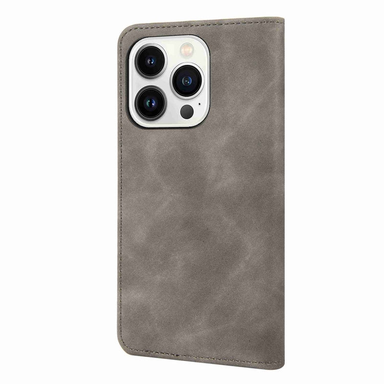 For iPhone 16 Pro Max Skin Feel Splicing Leather Phone Case(Grey)