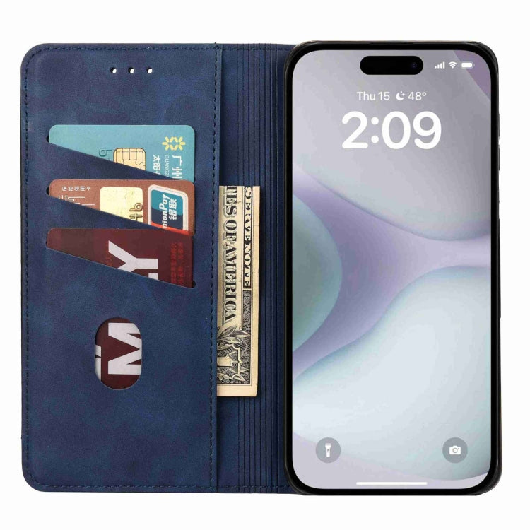 For iPhone 16 Plus Skin Feel Splicing Leather Phone Case(Blue)