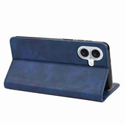 For iPhone 16 Plus Skin Feel Splicing Leather Phone Case(Blue)