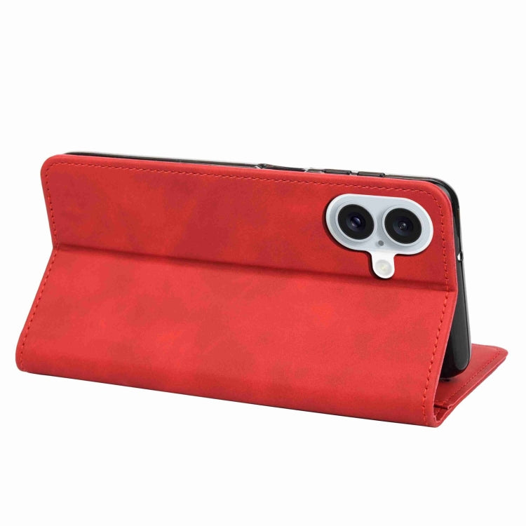 For iPhone 16 Skin Feel Splicing Leather Phone Case(Red)