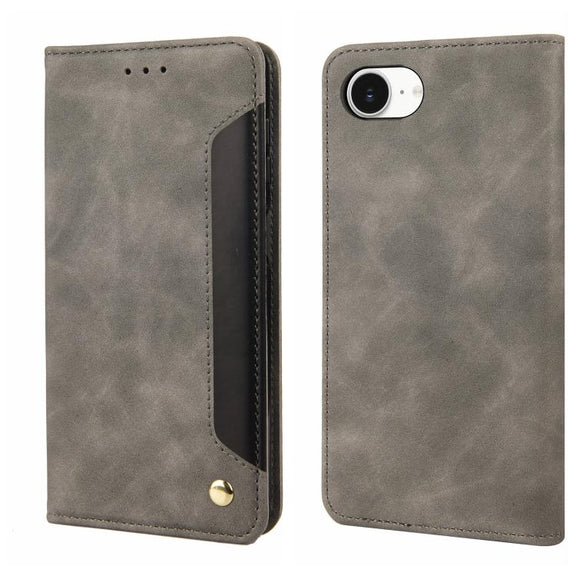 For iPhone 16e Skin Feel Splicing Leather Phone Case(Grey)