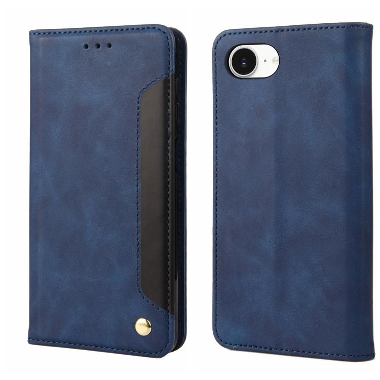 For iPhone 16e Skin Feel Splicing Leather Phone Case(Blue)