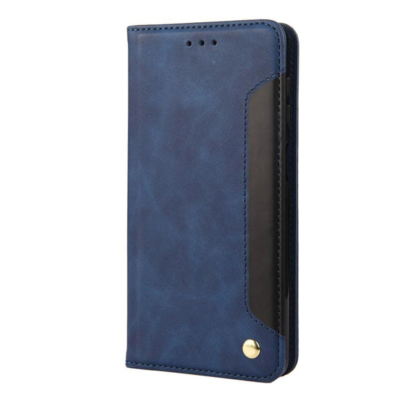 For iPhone 16e Skin Feel Splicing Leather Phone Case(Blue)