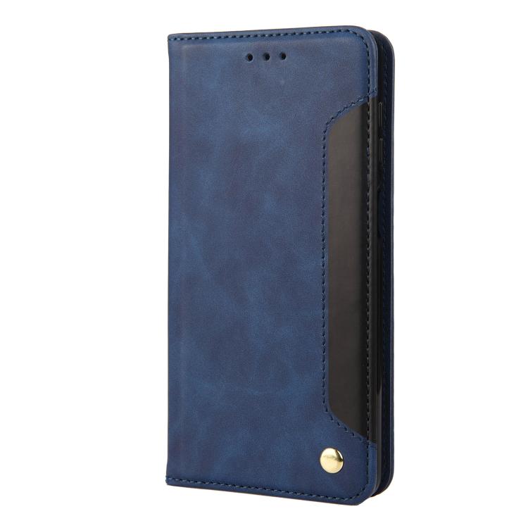 For iPhone 16e Skin Feel Splicing Leather Phone Case(Blue)