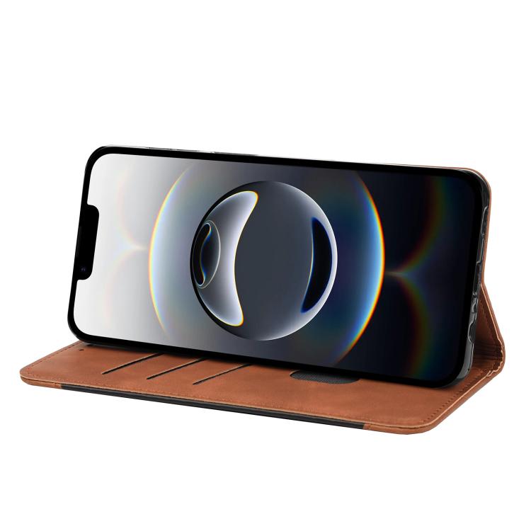 For iPhone 16e Skin Feel Splicing Leather Phone Case(Brown)