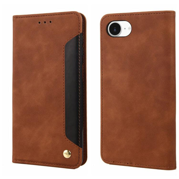 For iPhone 16e Skin Feel Splicing Leather Phone Case(Brown)