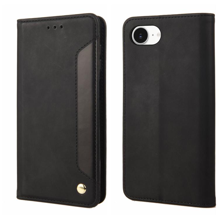 For iPhone 16e Skin Feel Splicing Leather Phone Case(Black)