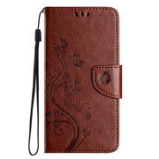 For iPhone 16 Butterfly Flower Pattern Flip Leather Phone Case(Brown)