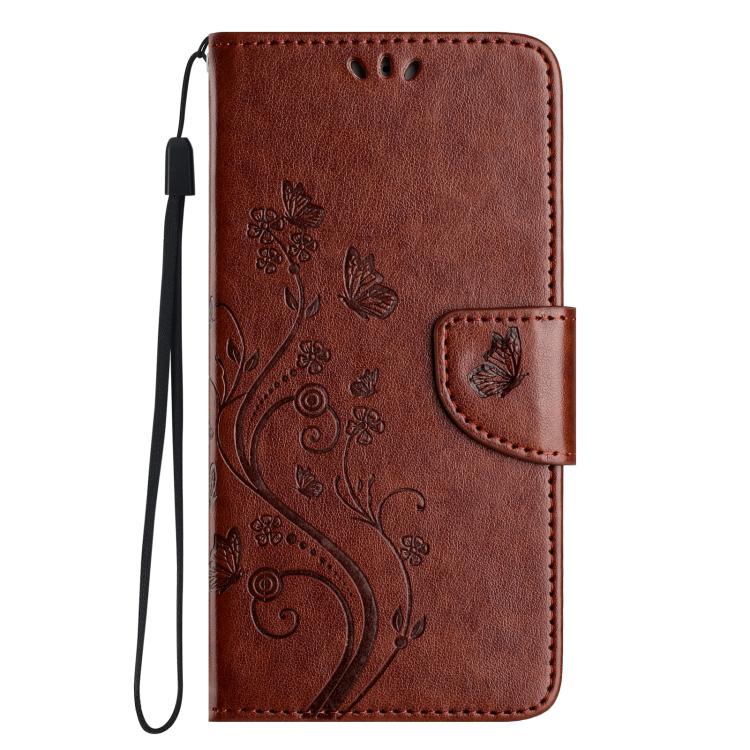 For iPhone 16e Butterfly Flower Pattern Flip Leather Phone Case(Brown)