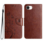 For iPhone 16e Butterfly Flower Pattern Flip Leather Phone Case(Brown)