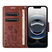 For iPhone 16e Butterfly Flower Pattern Flip Leather Phone Case(Brown)