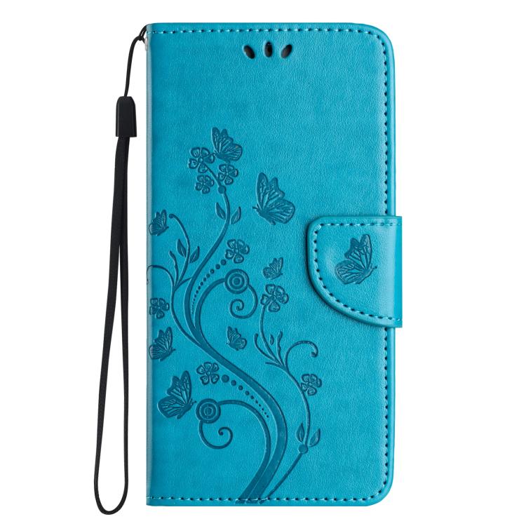 For iPhone 16e Butterfly Flower Pattern Flip Leather Phone Case(Blue)