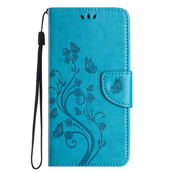 For iPhone 16e Butterfly Flower Pattern Flip Leather Phone Case(Blue)
