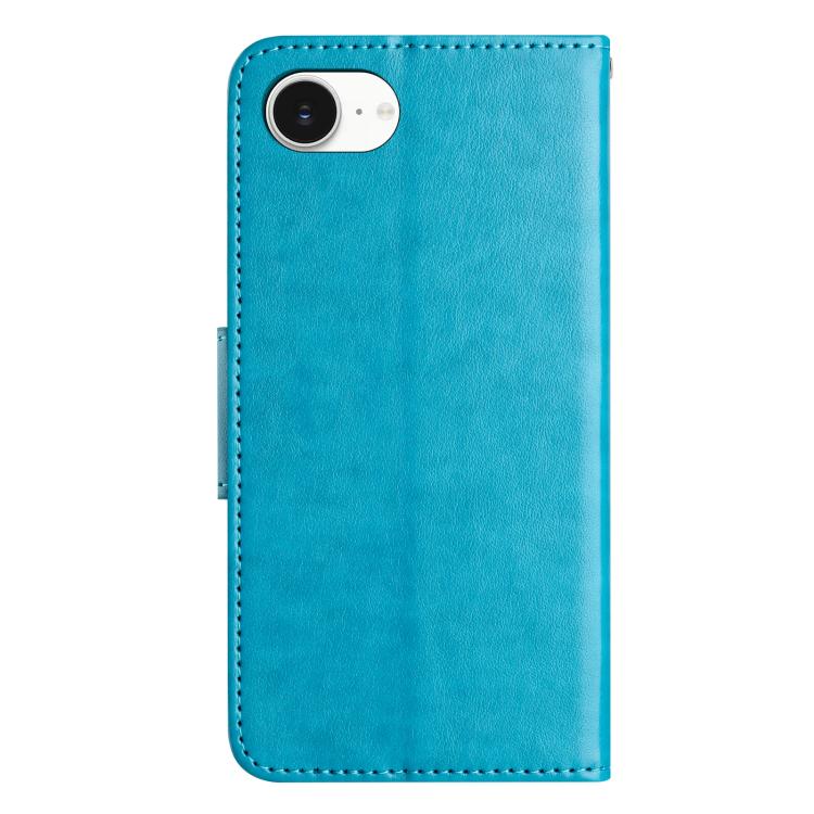 For iPhone 16e Butterfly Flower Pattern Flip Leather Phone Case(Blue)