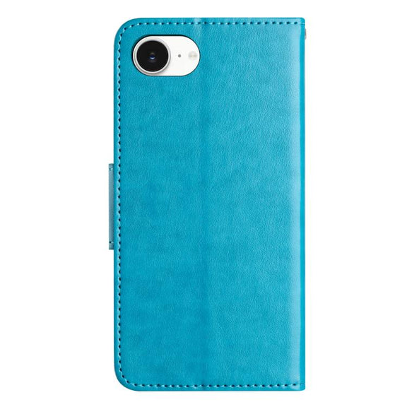 For iPhone 16e Butterfly Flower Pattern Flip Leather Phone Case(Blue)