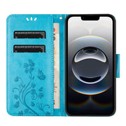 For iPhone 16e Butterfly Flower Pattern Flip Leather Phone Case(Blue)