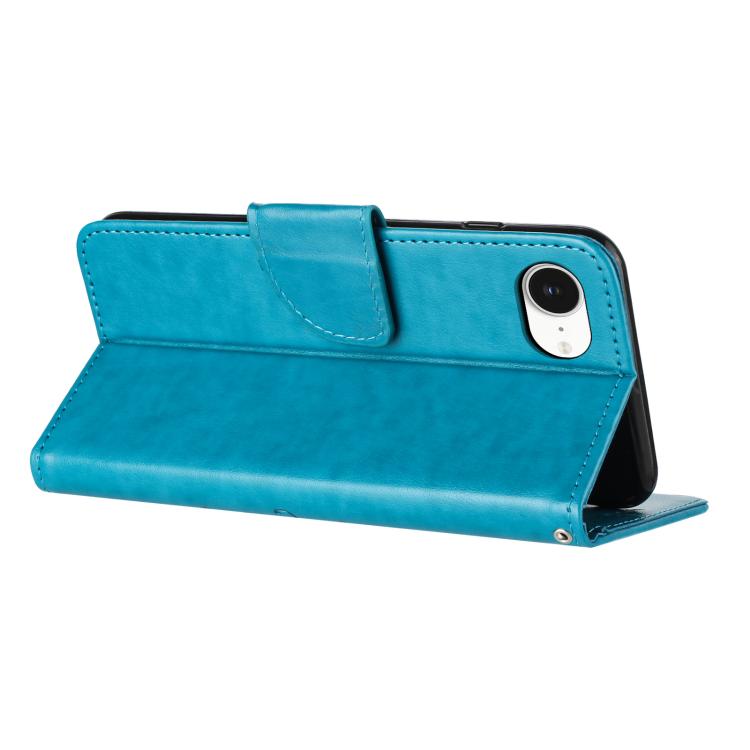 For iPhone 16e Butterfly Flower Pattern Flip Leather Phone Case(Blue)