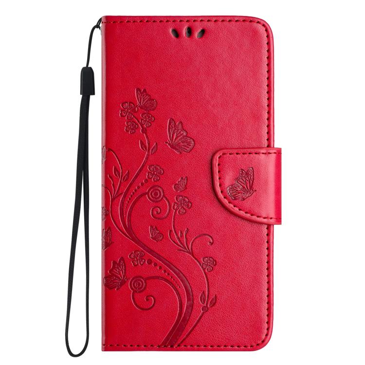 For iPhone 16e Butterfly Flower Pattern Flip Leather Phone Case(Red)