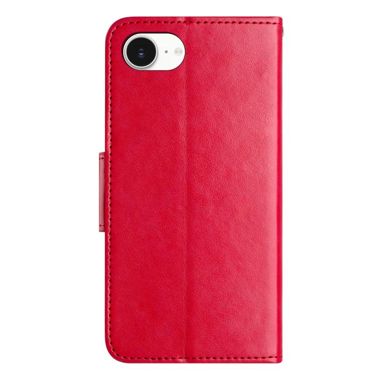 For iPhone 16e Butterfly Flower Pattern Flip Leather Phone Case(Red)