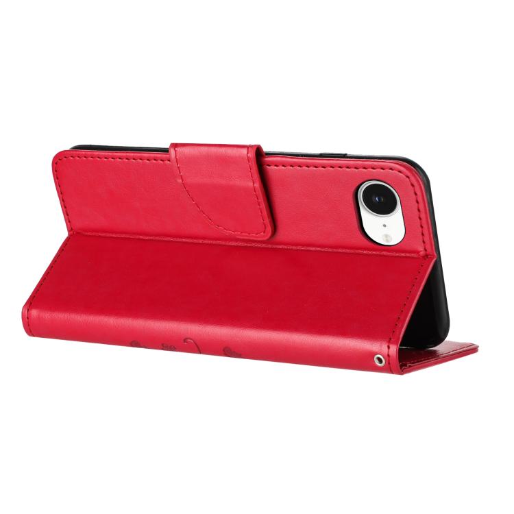 For iPhone 16e Butterfly Flower Pattern Flip Leather Phone Case(Red)