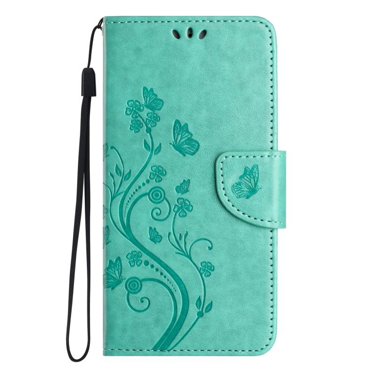 For iPhone 16e Butterfly Flower Pattern Flip Leather Phone Case(Green)