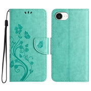 For iPhone 16e Butterfly Flower Pattern Flip Leather Phone Case(Green)