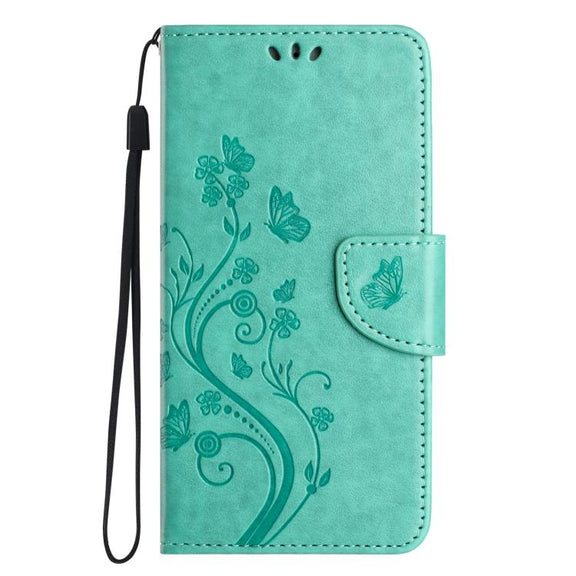 For iPhone 16e Butterfly Flower Pattern Flip Leather Phone Case(Green)