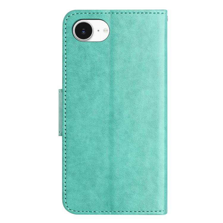 For iPhone 16e Butterfly Flower Pattern Flip Leather Phone Case(Green)