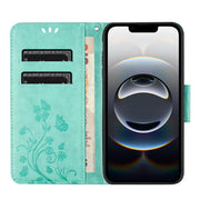 For iPhone 16e Butterfly Flower Pattern Flip Leather Phone Case(Green)