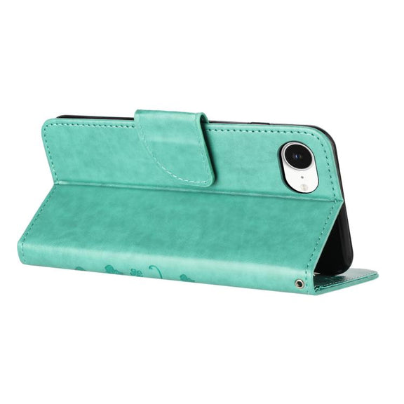For iPhone 16e Butterfly Flower Pattern Flip Leather Phone Case(Green)