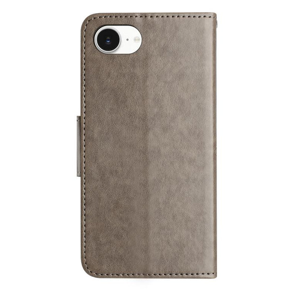 For iPhone 16e Butterfly Flower Pattern Flip Leather Phone Case(Grey)