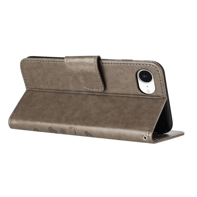 For iPhone 16e Butterfly Flower Pattern Flip Leather Phone Case(Grey)