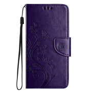 For iPhone 16e Butterfly Flower Pattern Flip Leather Phone Case(Dark Purple)