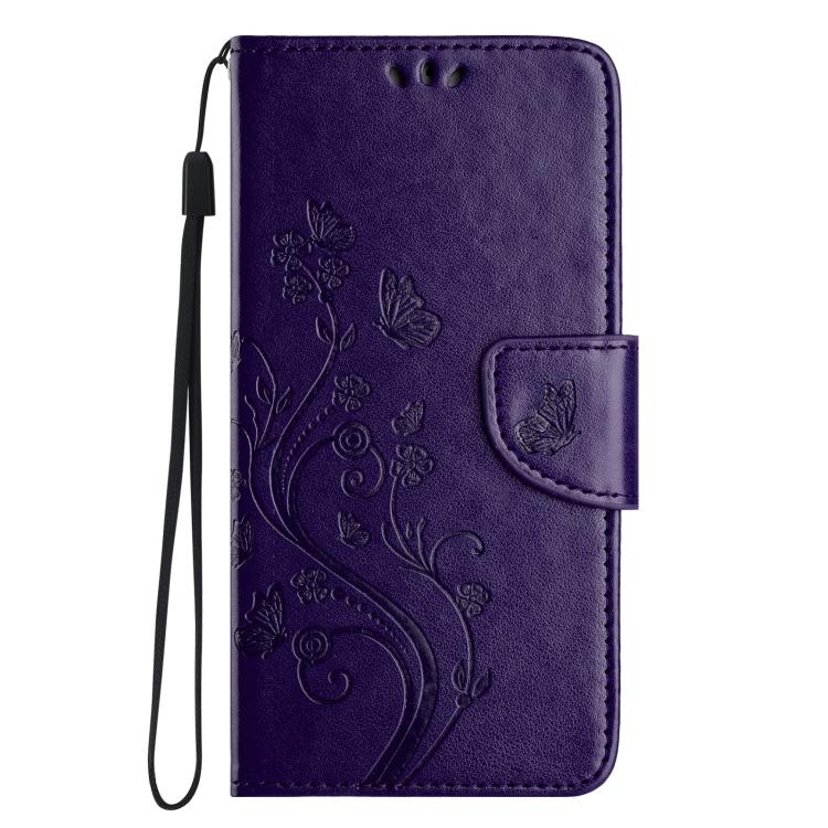 For iPhone 16e Butterfly Flower Pattern Flip Leather Phone Case(Dark Purple)