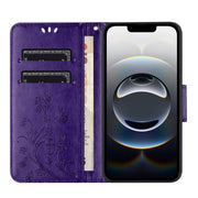 For iPhone 16e Butterfly Flower Pattern Flip Leather Phone Case(Dark Purple)